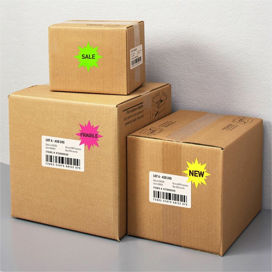 Avery®  Neon Burst Labels - 2 1/4" Diameter - Permanent Adhesive - Burst - Laser - Neon Magenta, Neon Green, Neon Yellow - Paper - 12 / Sheet - 15 Total Sheets - 180 Total Label(s) - 180 / Pack