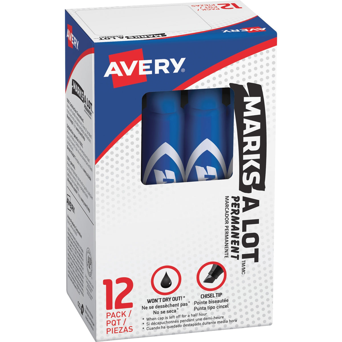 Avery®Marks-A-Lot Desk-Style Permanent Markers - 4.762500 mm Regular Chisel Marker Point - Blue Ink - Blue Plastic Barrel - 1 Dozen