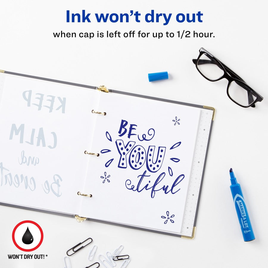 Avery®Marks-A-Lot Desk-Style Permanent Markers - 4.762500 mm Regular Chisel Marker Point - Blue Ink - Blue Plastic Barrel - 1 Dozen