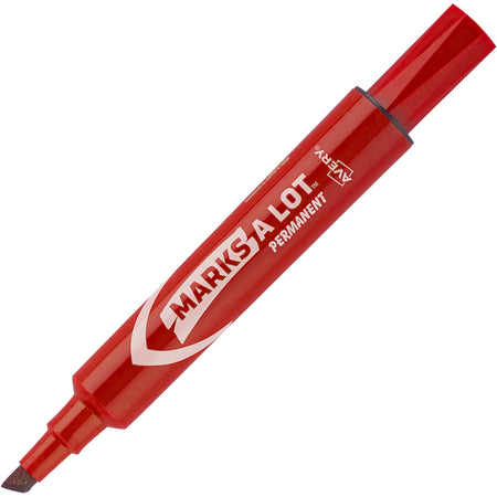 Avery®Marks A Lot Permanent Markers - 4.7625 mm Regular Chisel Marker Point - Red Ink - Red Plastic Barrel - 1 Dozen