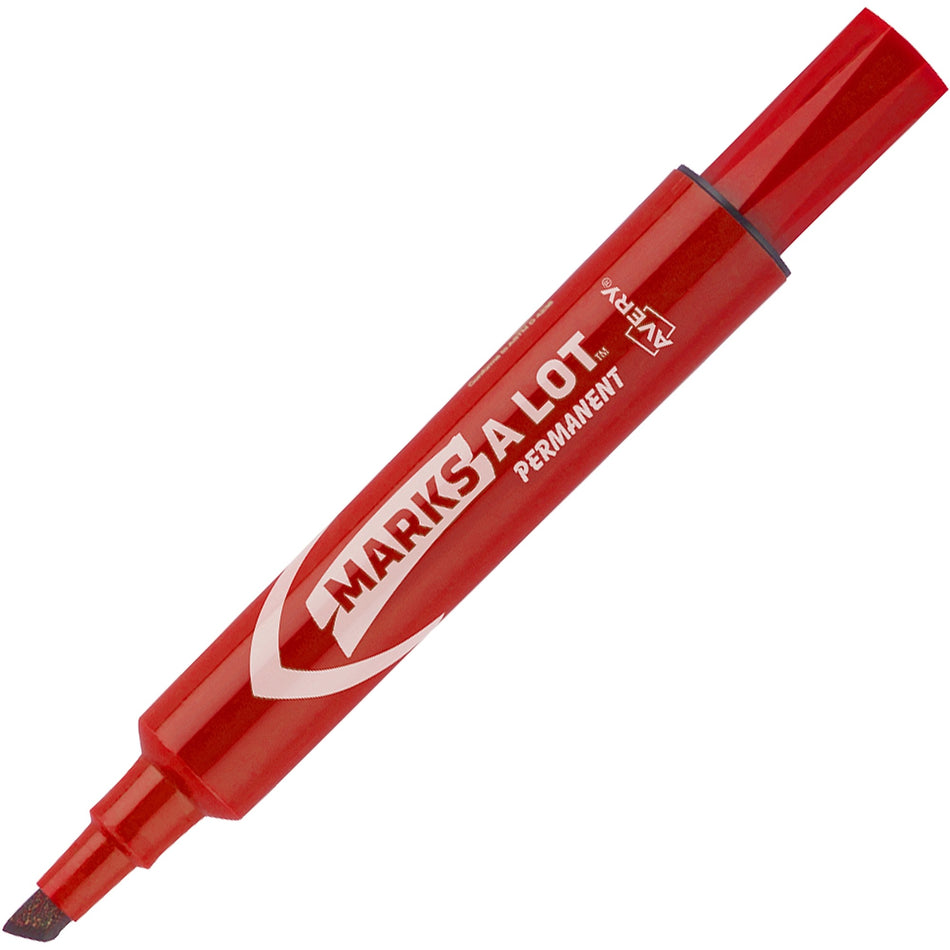 Avery®Marks A Lot Permanent Markers - 4.7625 mm Regular Chisel Marker Point - Red Ink - Red Plastic Barrel - 1 Dozen
