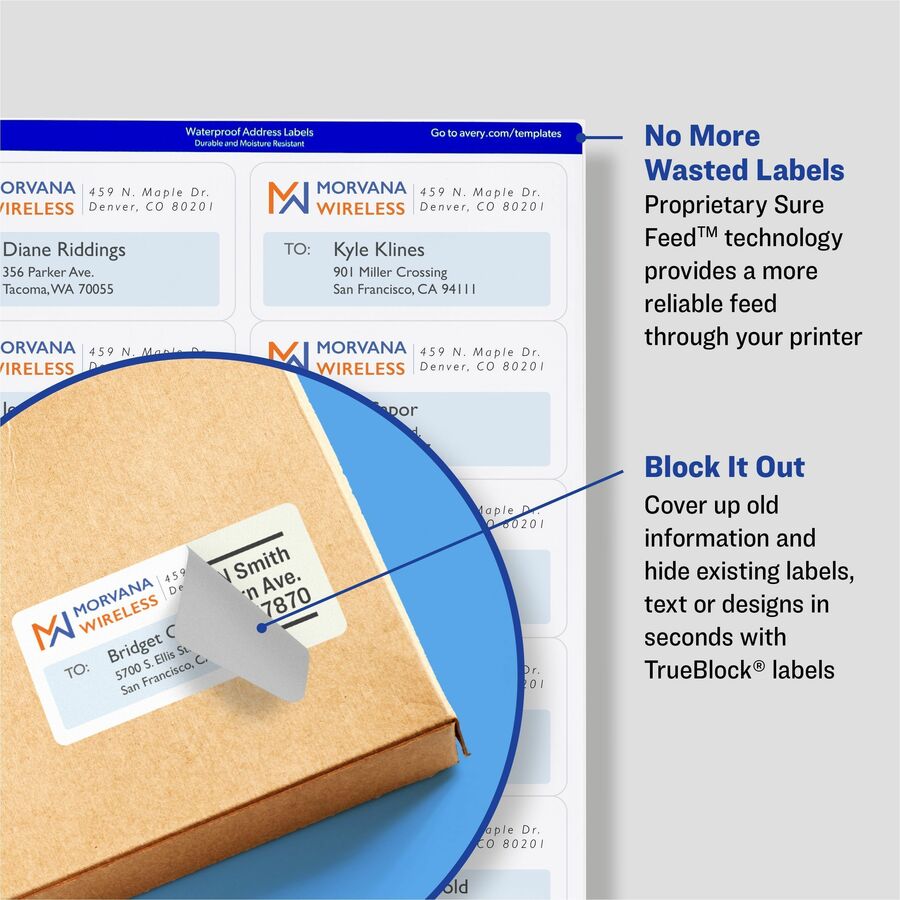 Avery®  TrueBlock Shipping Labels - 3 21/64" Width x 4" Length - Permanent Adhesive - Rectangle - Inkjet - Matte - White - Paper - Permanent Adhesive, Jam Resistant, Customizable - 6 / Sheet - 100 Total Sheets - 600 Total Label(s) - 600 / Box