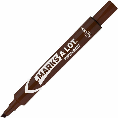 Avery®Marks A Lot Marks-A-Lot Desk-Style Permanent Markers - Large - 4.7625 mm Chisel Marker Point - Brown Ink - Brown Plastic Barrel - 1 Dozen