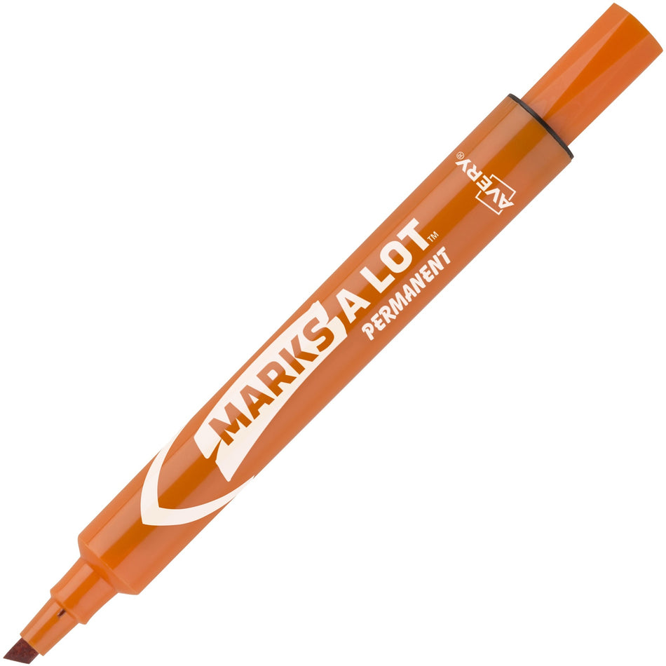 Avery®Marks A Lot Large Desk-Style Permanent Markers - 4.7625 mm Chisel Marker Point - Orange Ink - Orange Plastic Barrel - 1 Dozen