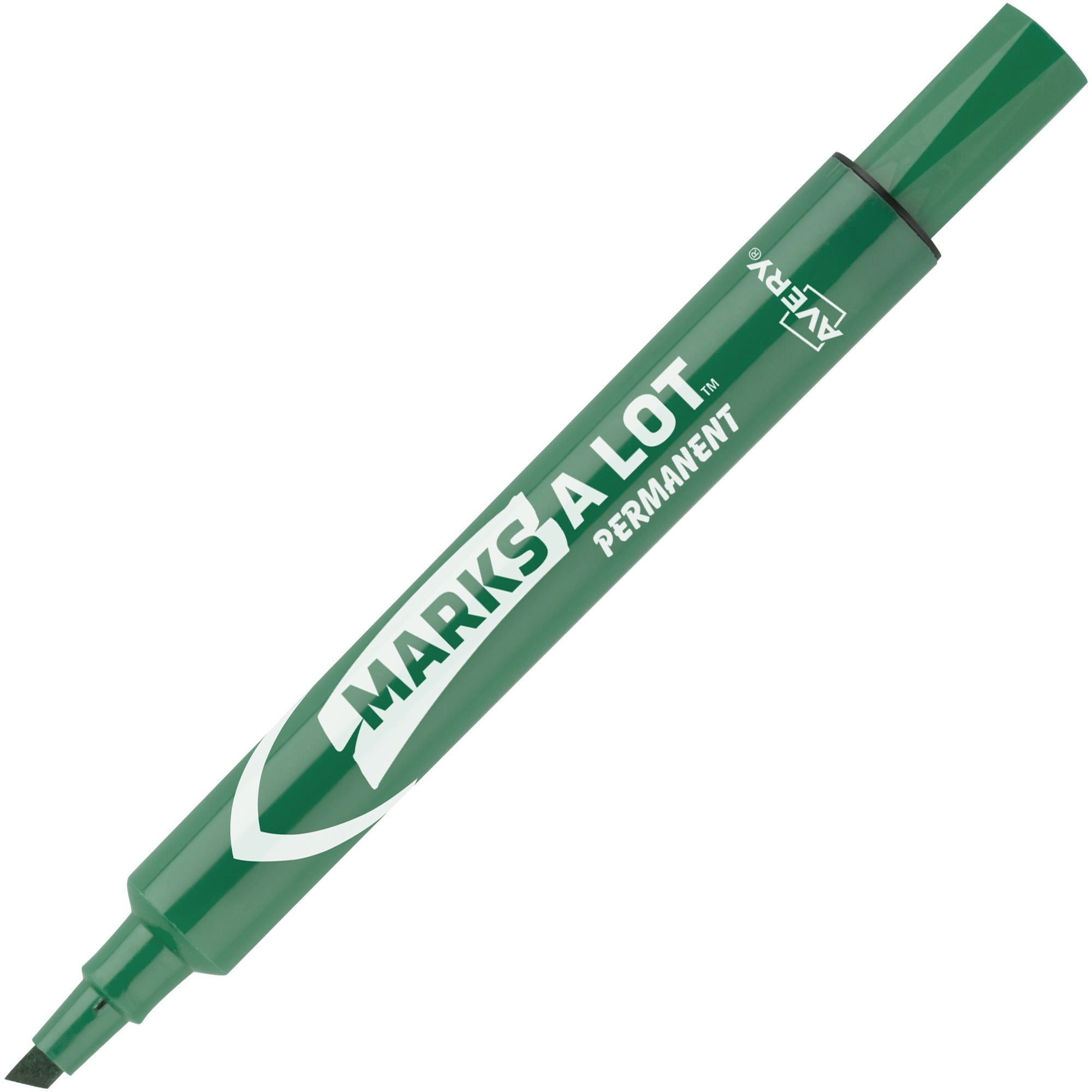 Avery®Marks A Lot Large Desk-Style Permanent Markers - 4.7625 mm Chisel Marker Point - Green Ink - Green Plastic Barrel - 1 Dozen