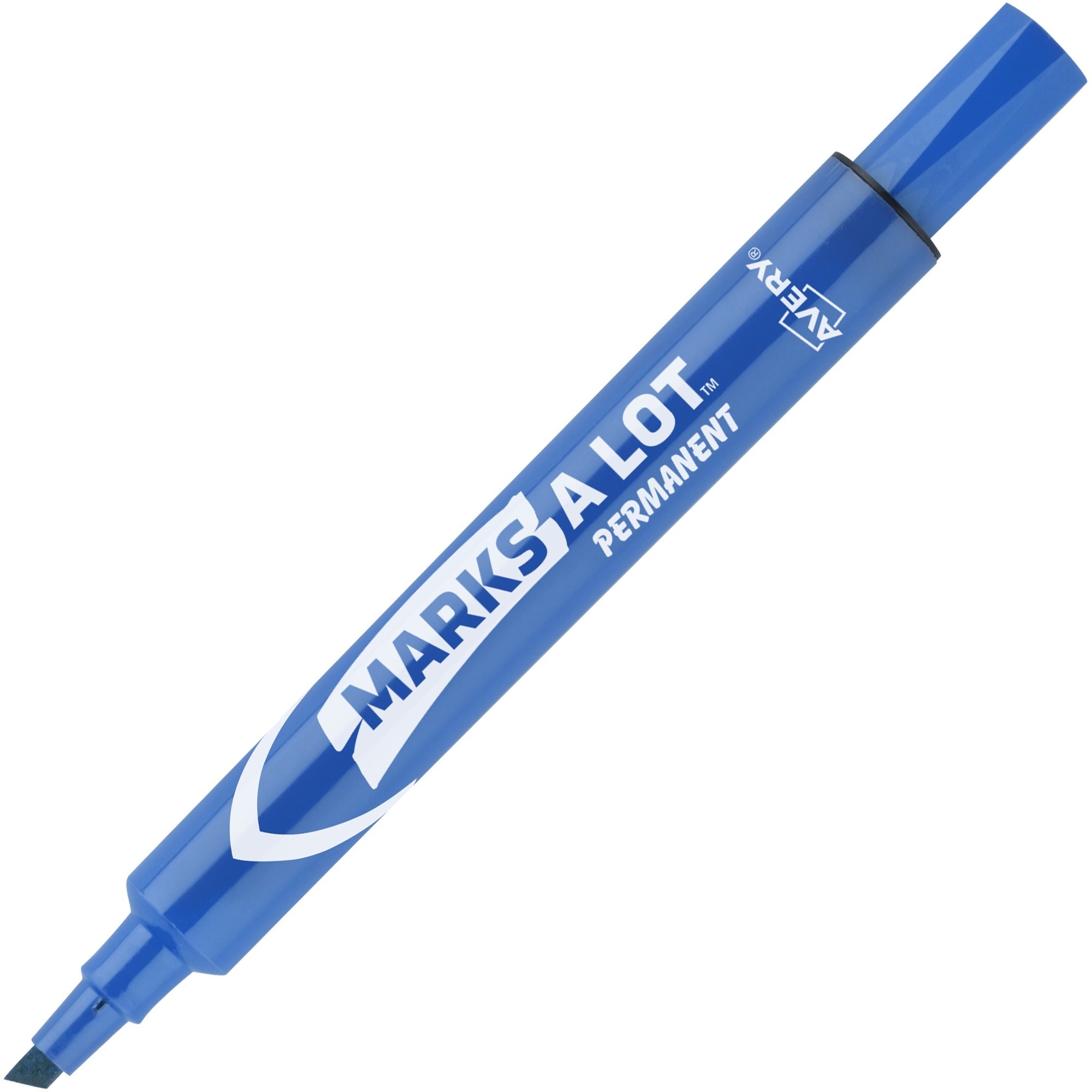 Avery®Marks A Lot Large Desk-Style Permanent Markers - 4.762500 mm Chisel Marker Point - Blue Ink - Blue Plastic Barrel - 1 Dozen