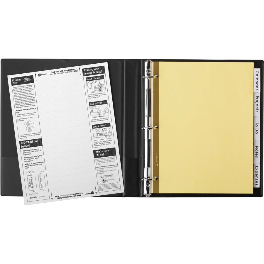 Avery® Big Tab Insertable Dividers - Reinforced Gold Edge - 5 Blank Tab(s) - 5 Tab(s)/Set - 8.5" Divider Width x 11" Divider Length - Letter - 3 Hole Punched - Buff Paper Divider - Clear Tab(s) - 30% Recycled - Double Gold Reinforced Edges - 5 / Set