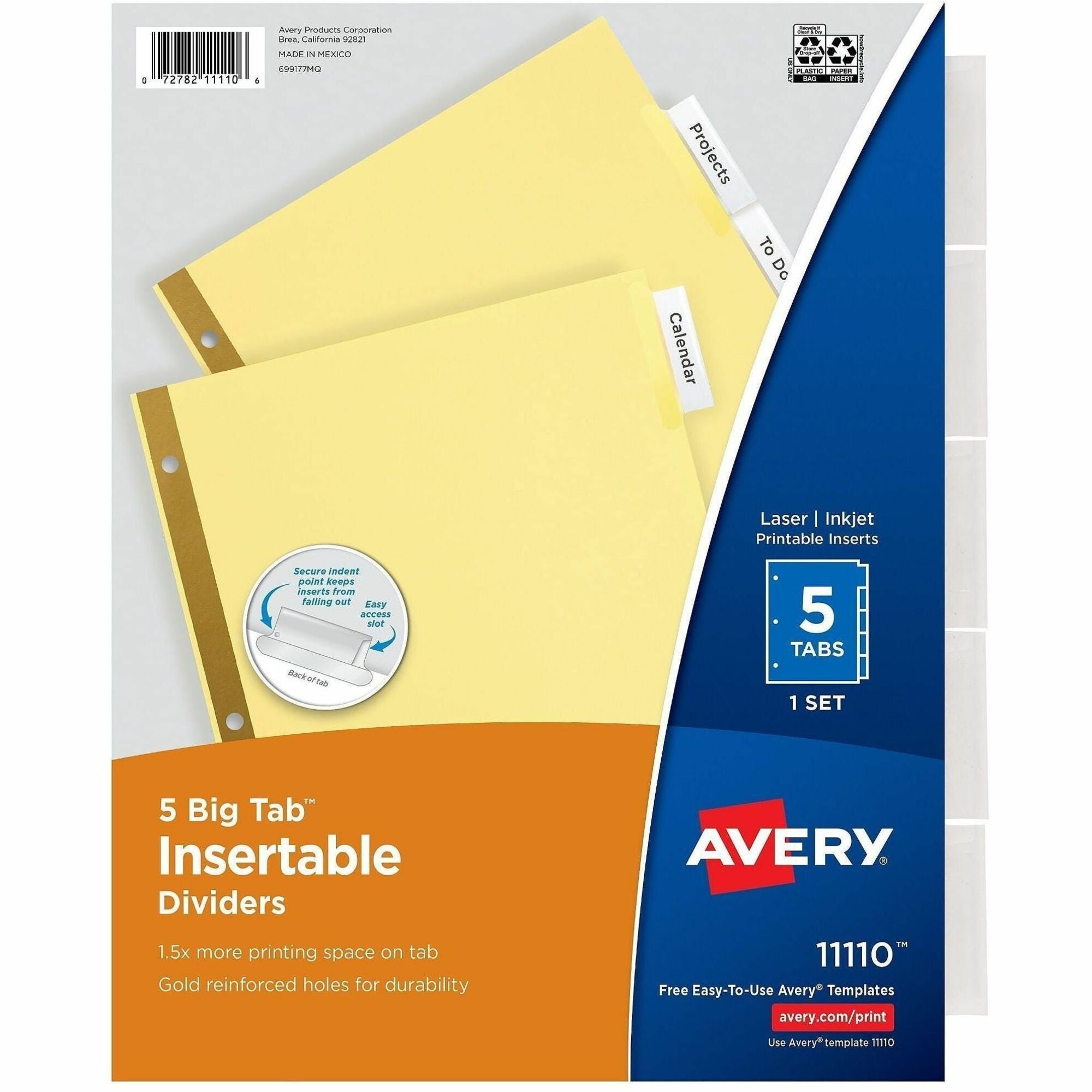 Avery&reg; Big Tab Insertable Dividers - Reinforced Gold Edge - 2000
