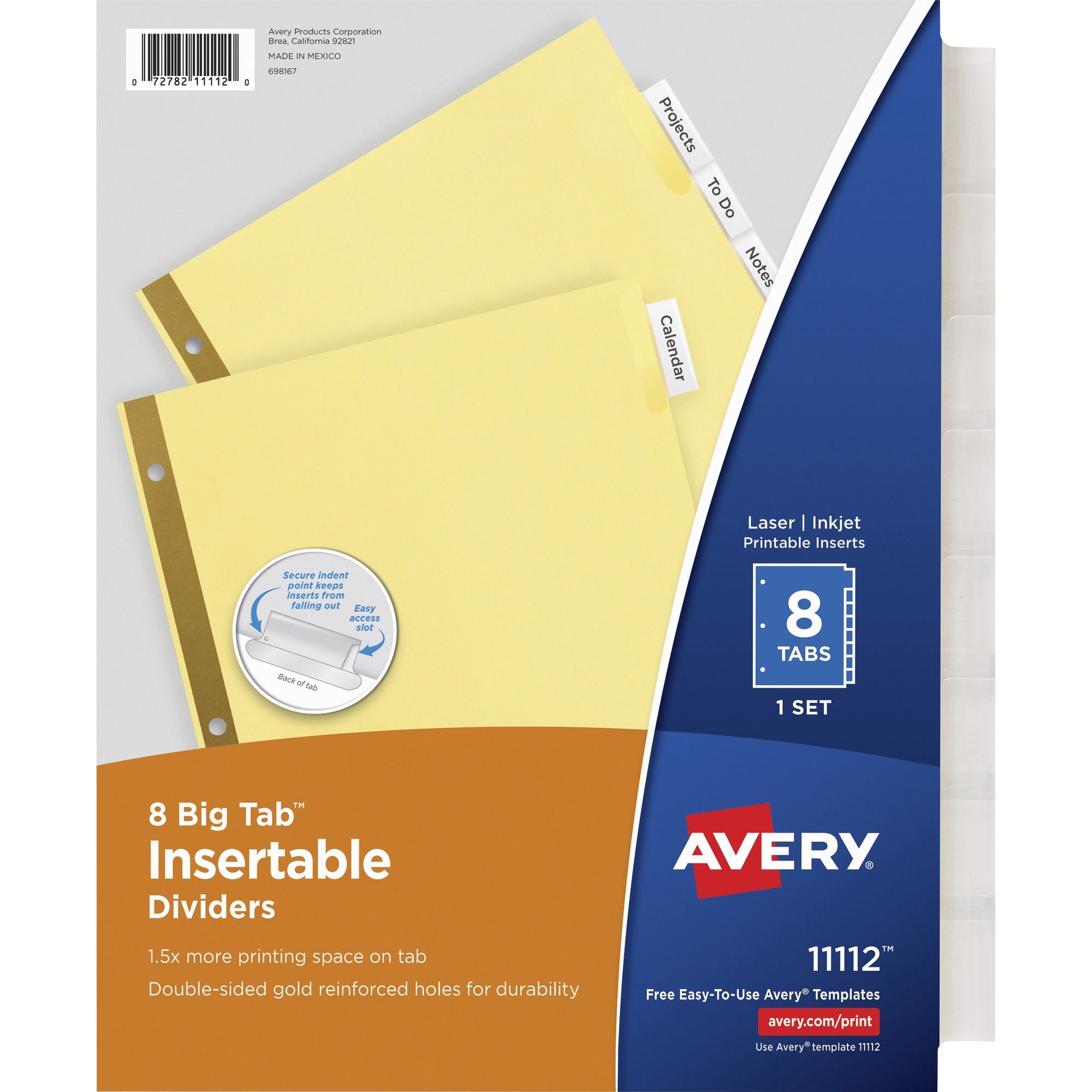 Avery® Big Tab Insertable Dividers - Reinforced Gold Edge - 8 Blank Tab(s) - 8 Tab(s)/Set - 8.5" Divider Width x 11" Divider Length - Letter - 3 Hole Punched - Buff Paper Divider - Clear Tab(s) - 30% Recycled - Double Gold Reinforced Edges - 8 / Set