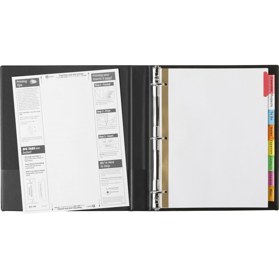 Avery® Big Tab Insertable Dividers - Reinforced Gold Edge - 8 Blank Tab(s) - 8 Tab(s)/Set - 8.5" Divider Width x 11" Divider Length - Letter - 3 Hole Punched - Paper Divider - Multicolor Tab(s) - 20% Recycled - Double Gold Reinforced Edges - 8 / Set
