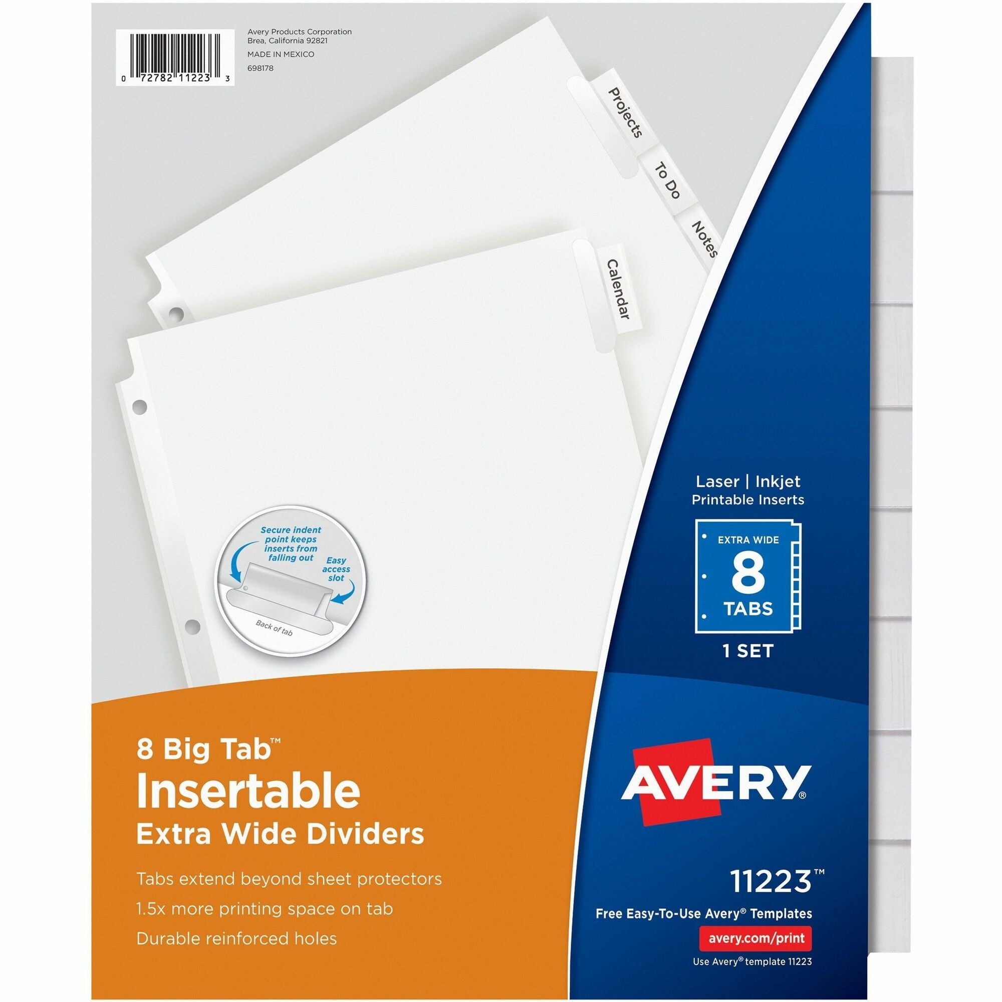 Avery® Big Tab Extra-Wide Insertable Dividers - 8 Blank Tab(s) - 8 Tab(s)/Set - 9" Divider Width x 11" Divider Length - Paper Divider - Clear Tab(s) - 20% Recycled - Reinforced Edges - 8 / Set