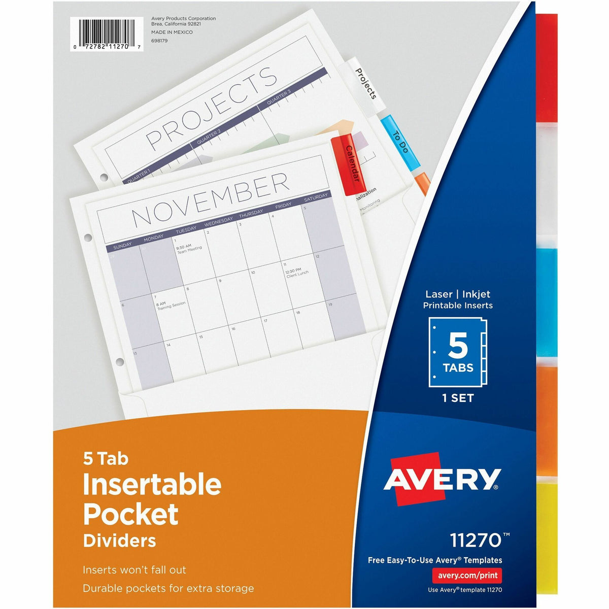 Avery® Pocket Insertable Dividers - 5 Tab(s) - 5 Tab(s)/Set - 11" Divider Width - Assorted Paper Divider - Multicolor Tab(s) - 20% Recycled - Insertable Tab, Rip Proof, Punched - 5 / Set
