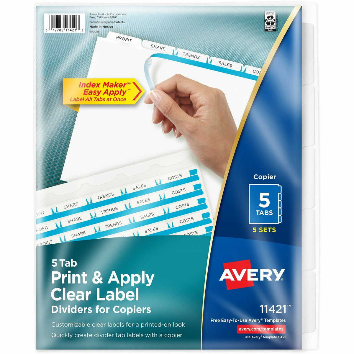 Avery® Print & Apply Clear Label Dividers - Index Maker Easy Peel Printable Labels - 5 x Divider(s) - Blank Tab(s) - 5 Tab(s)/Set - 8.5" Divider Width x 11" Divider Length - Letter - White Divider - White Tab(s) - 20% Recycled - Punched - 5 / Pack