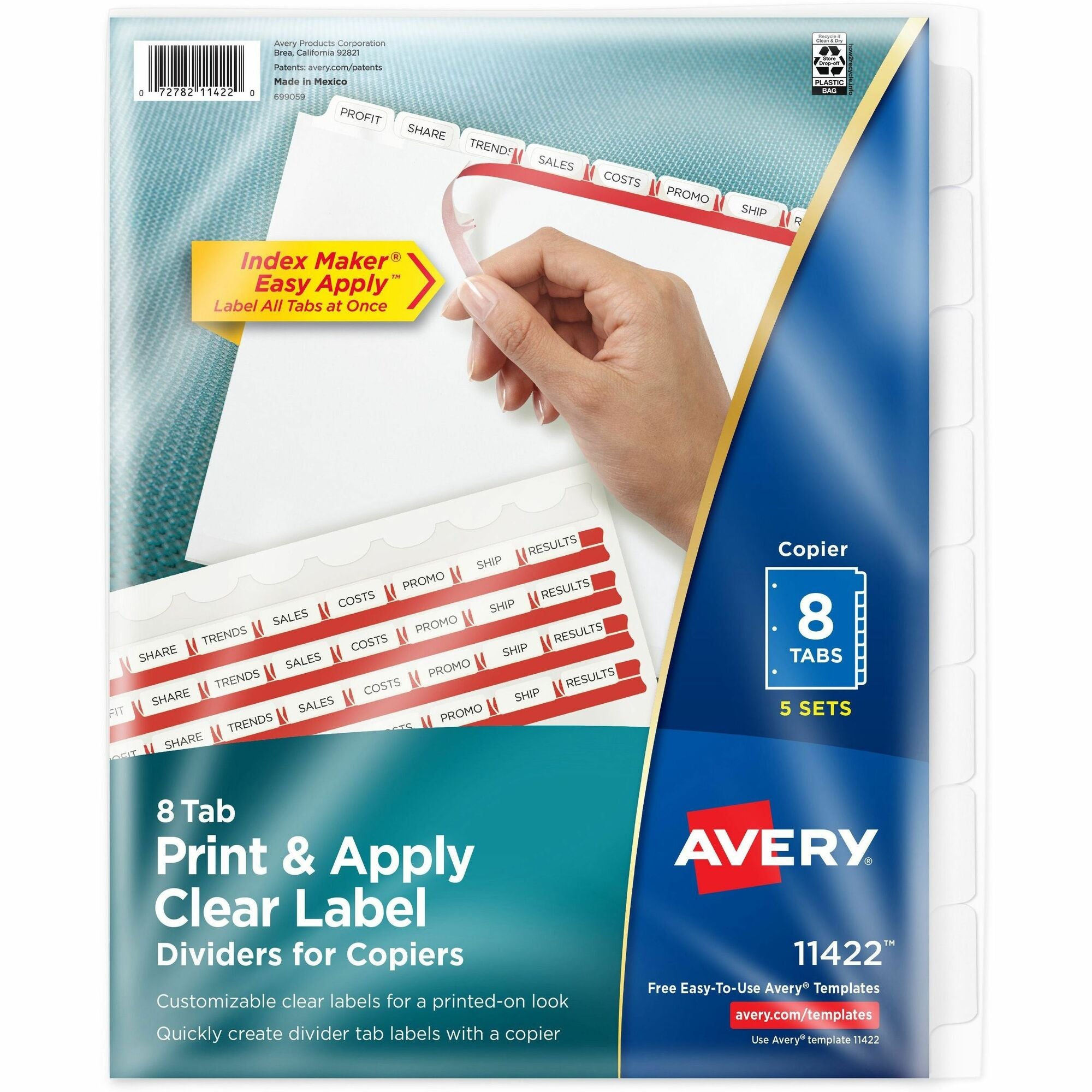 Avery® Print & Apply Clear Label Dividers - Index Maker Easy Peel Printable Labels - 8 Blank Tab(s) - 8 Tab(s)/Set - 8.5" Divider Width x 11" Divider Length - Letter - White Divider - White Tab(s) - 20% Recycled - Punched - 5 / Pack
