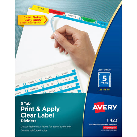 Avery® Index Maker Index Divider - 125 x Divider(s) - 5 - 5 Tab(s)/Set - 8.5" Divider Width x 11" Divider Length - 3 Hole Punched - White Paper Divider - Multicolor Paper Tab(s) - 25 / Box
