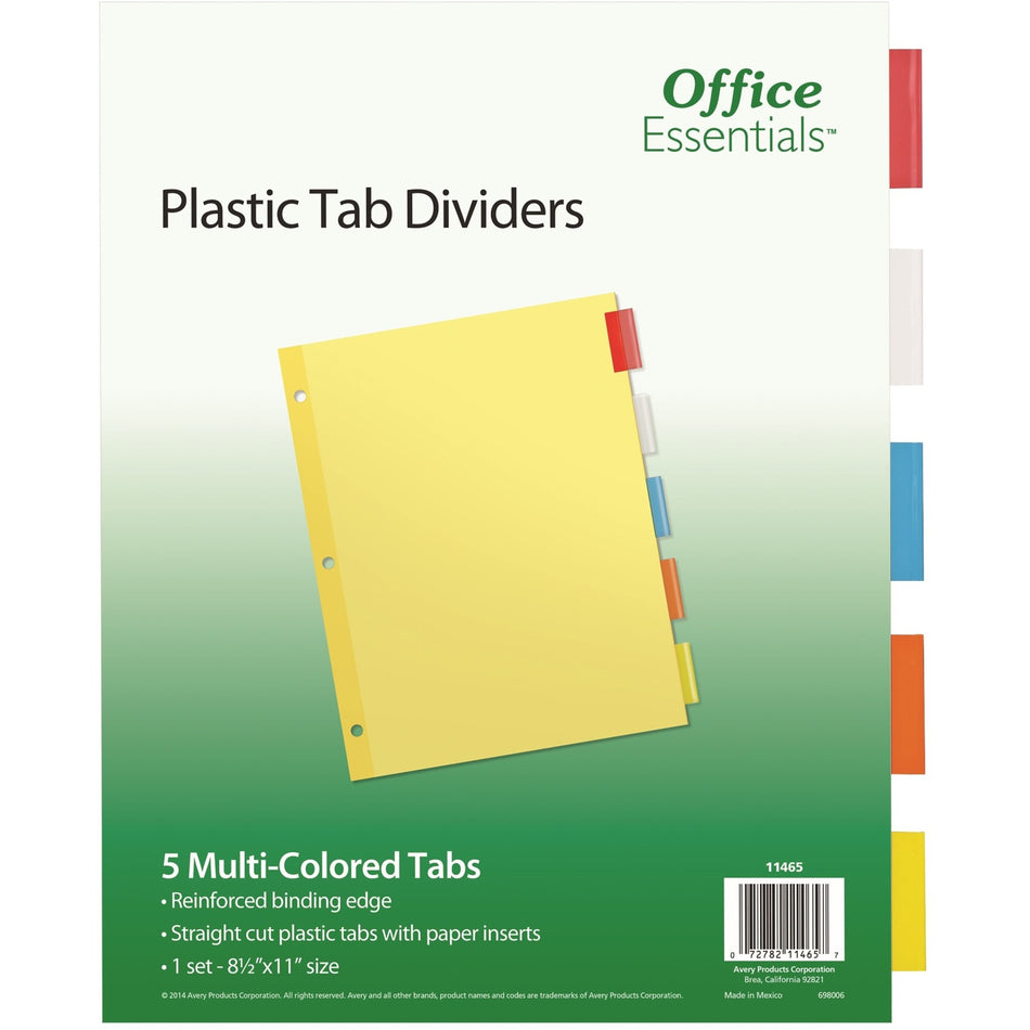 Avery® Office Essentials Insertable Dividers - 5 x Divider(s) - 5 Tab(s) - 5 - 5 Tab(s)/Set - 8.5" Divider Width x 11" Divider Length - 3 Hole Punched - Buff Paper Divider - Multicolor Plastic Tab(s) - 30% Recycled - 5 / Set