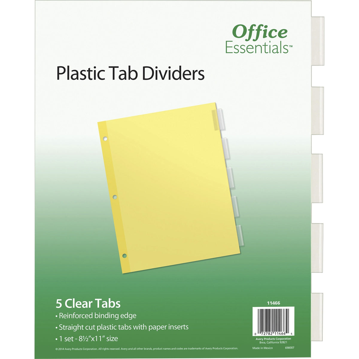 Avery® Office Essentials Insertable Dividers - 5 x Divider(s) - 5 - 5 Tab(s)/Set - 8.5" Divider Width x 11" Divider Length - 3 Hole Punched - Buff Paper Divider - Clear Plastic Tab(s) - 30% Recycled - 5 / Set