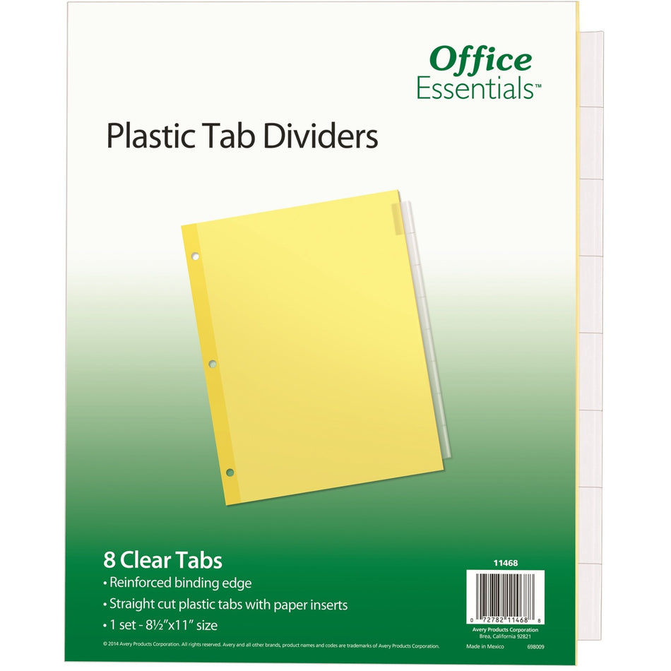 Avery® Office Essentials Insertable Dividers - 8 x Divider(s) - 8 - 8 Tab(s)/Set - 8.5" Divider Width x 11" Divider Length - 3 Hole Punched - Buff Paper Divider - Clear Plastic Tab(s) - 30% Recycled - 8 / Set