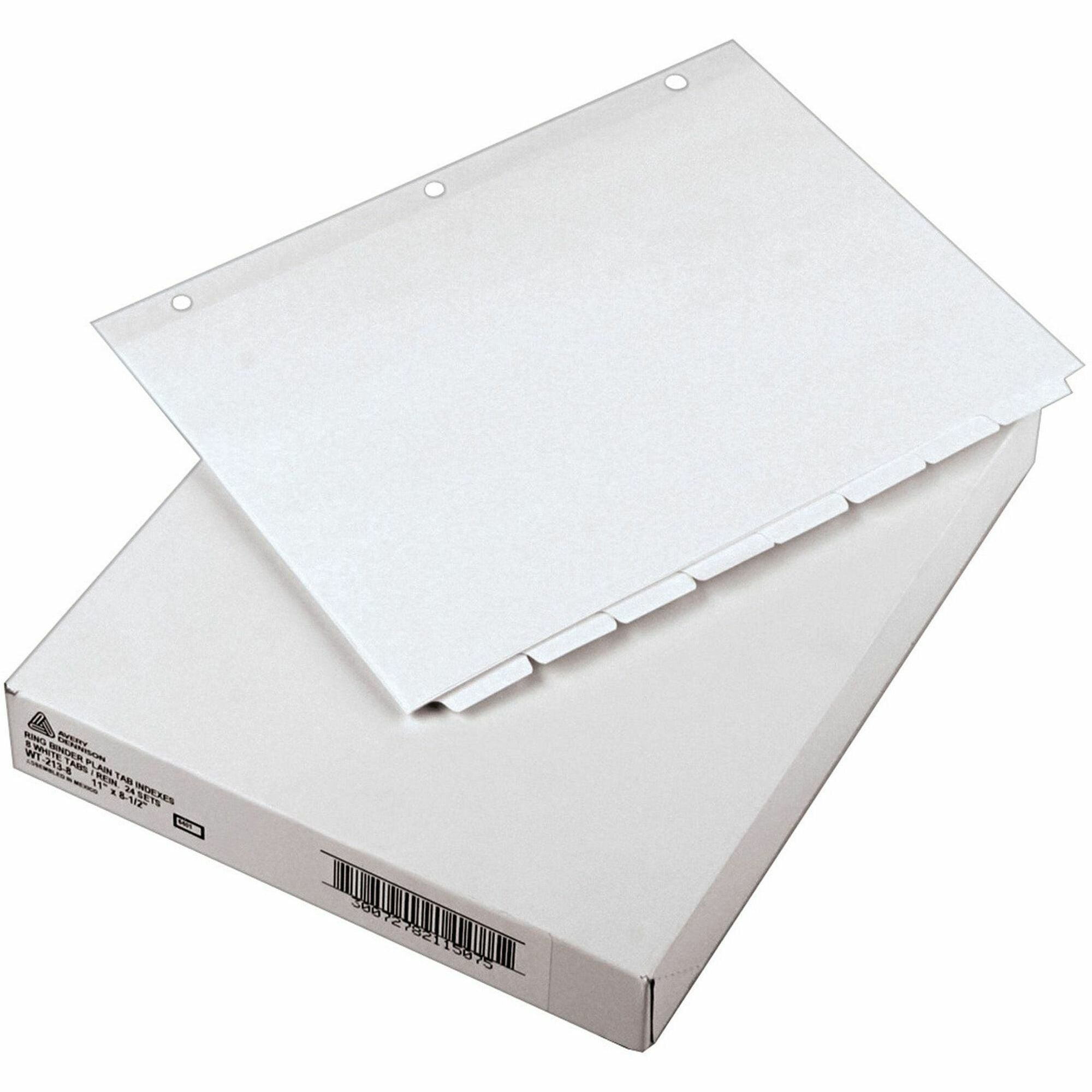 Avery® Plain Tab Write-On Dividers - 8 x Divider(s) - 8 Tab(s)/Set - 8.5" Divider Width x 11" Divider Length - Letter - 3 Hole Punched - White Tab(s) - 20% Recycled - Reinforced, Non-laminated - 24 / Box