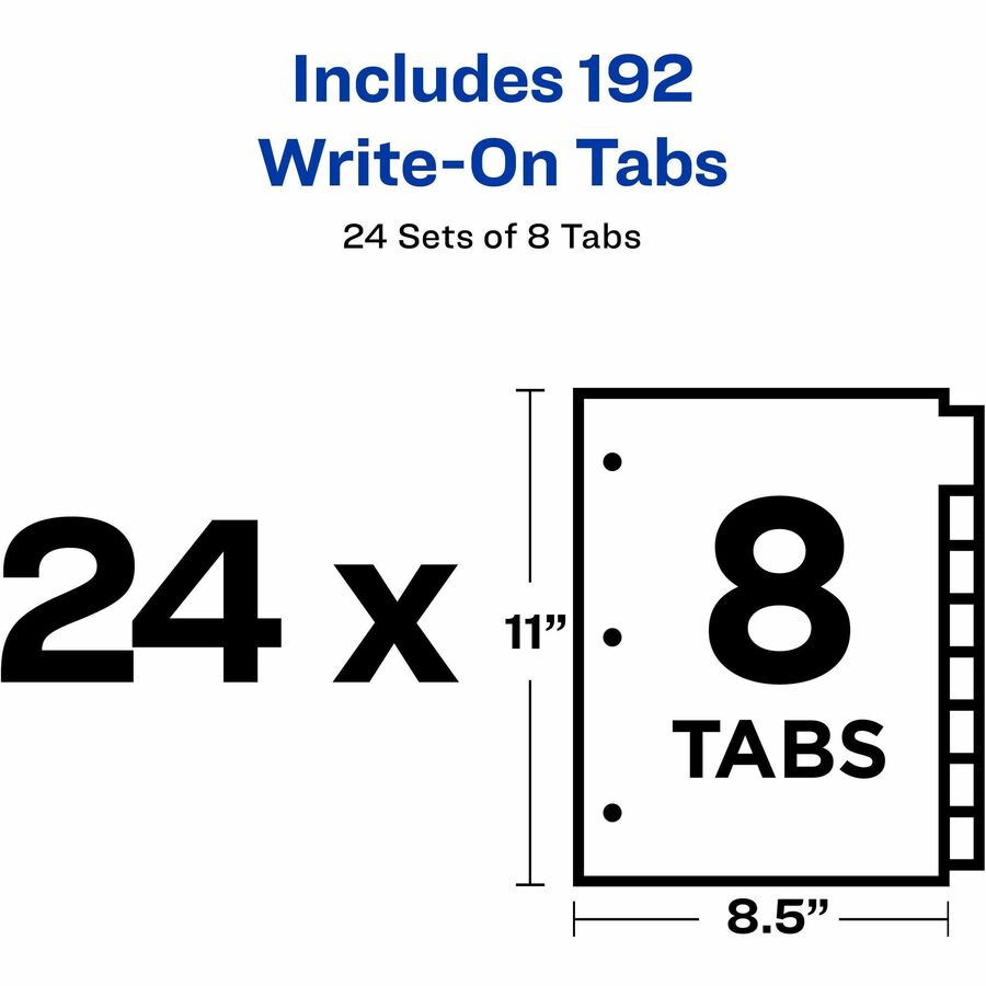 Avery® Plain Tab Write-On Dividers - 8 x Divider(s) - 8 Tab(s)/Set - 8.5" Divider Width x 11" Divider Length - Letter - 3 Hole Punched - White Tab(s) - 20% Recycled - Reinforced, Non-laminated - 24 / Box
