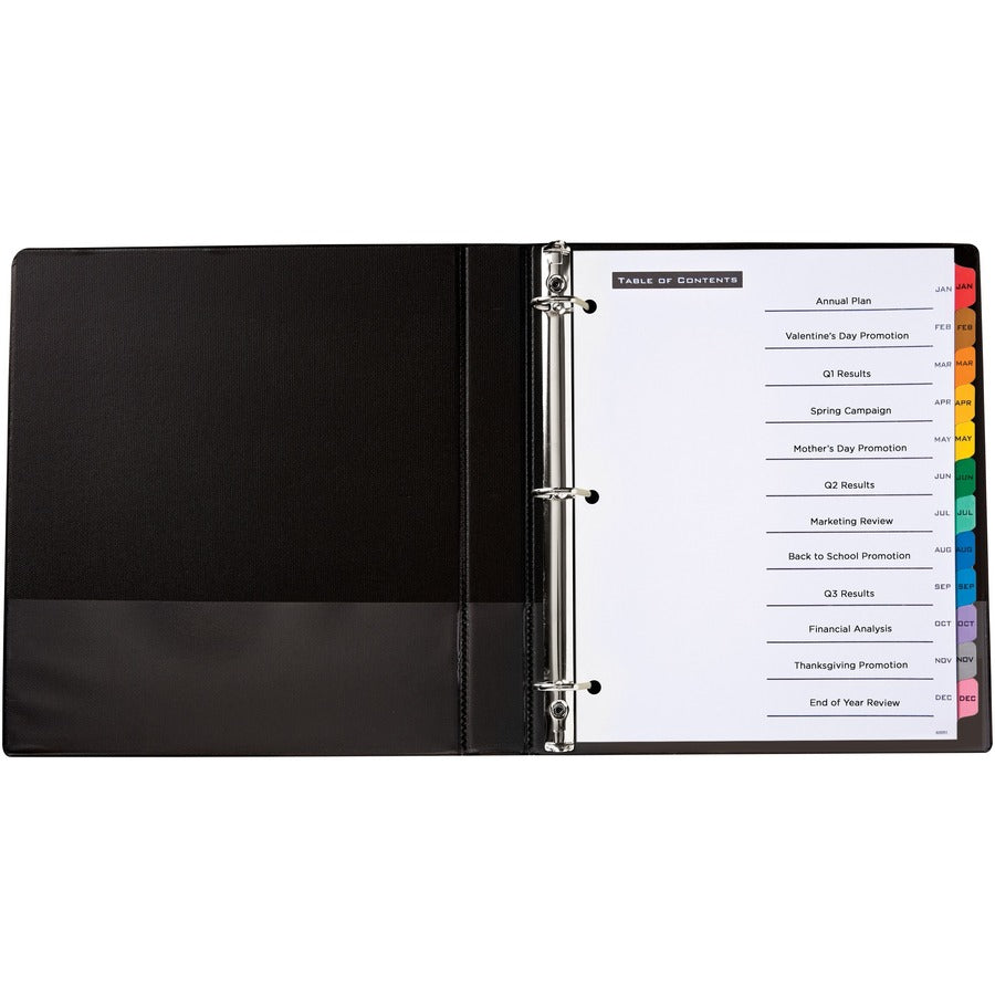 Avery® Table 'N Tab Monthly Divider Set - 12 x Divider(s) - Jan-Dec - 12 Tab(s)/Set - 8.5" Divider Width x 11" Divider Length - 3 Hole Punched - White Paper Divider - Multicolor Paper Tab(s) - 12 / Set