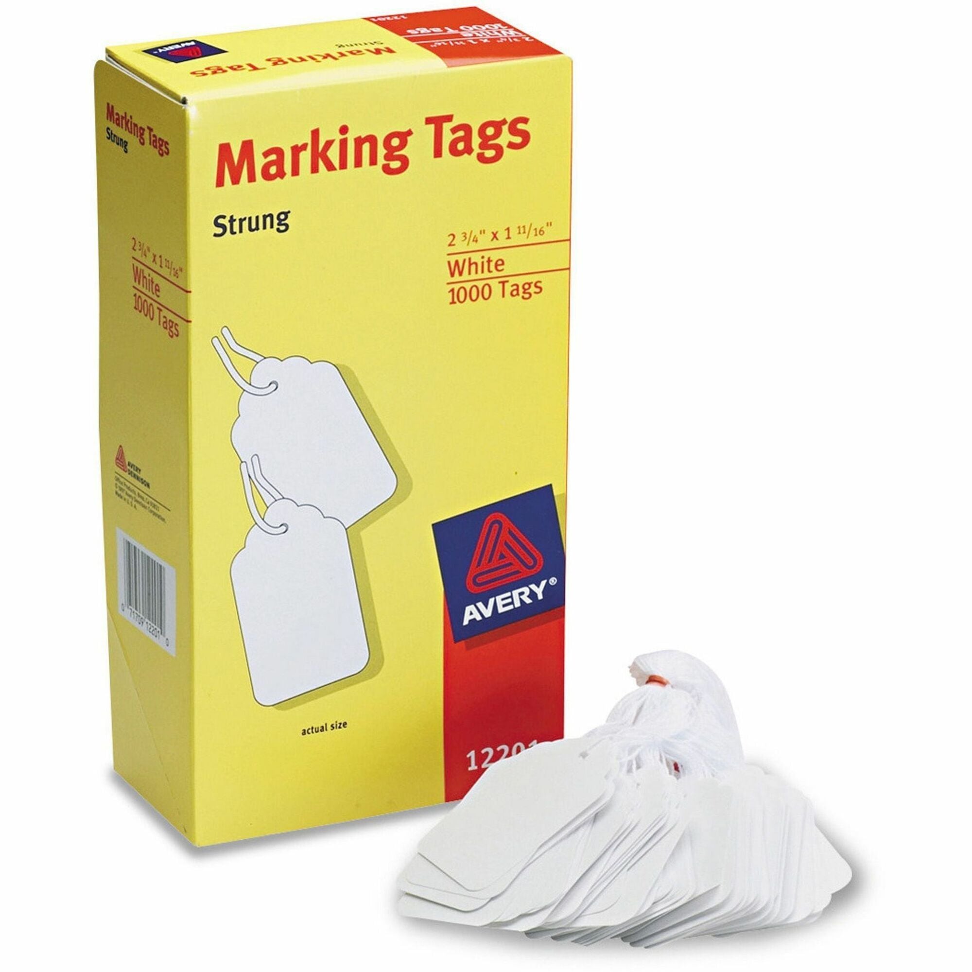 Avery® Marking Tags, Strung, 2-3/4" x 1-11/16" , 1,000 Tags (12201) - 2.75" Length x 1.69" Width - Rectangular - Twine Fastener - Cotton, Polyester - White - 1000 / Box