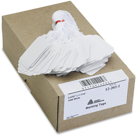 Avery® Marking Tags, String, 2-5/32" x 1-7/16" , 1,000 Tags (12202) - 2.16" Length x 1.44" Width - Rectangular - Twine Fastener - Cotton, Polyester, Card Stock - White - 1000 / Box