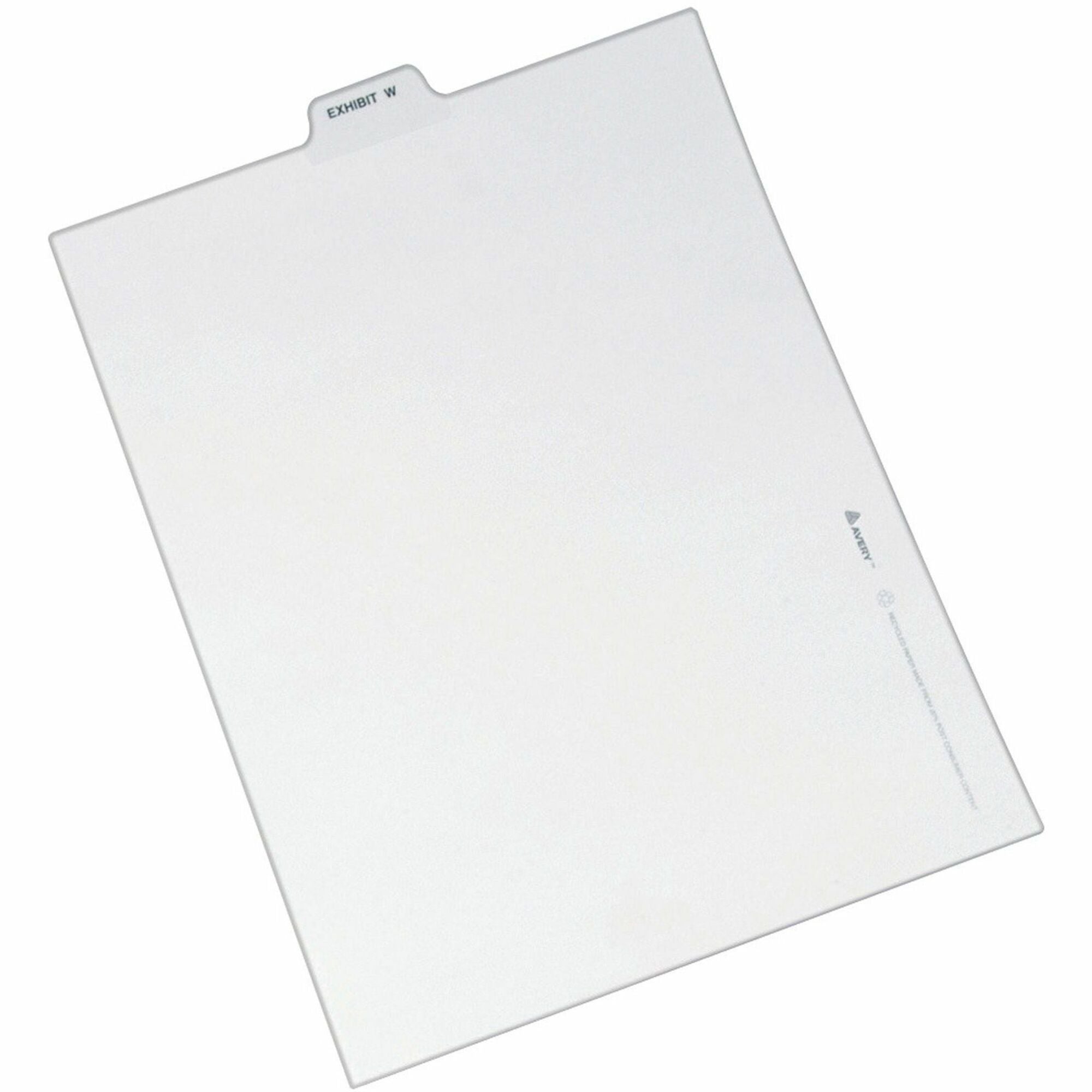 Avery® Individual Bottom Tab Legal Dividers - 25 x Divider(s) - Bottom Tab(s) - Exhibit W - 1 Tab(s)/Set - 8.5" Divider Width x 11" Divider Length - Letter - 8.50" Width x 11" Length - White Paper Divider - 20% Recycled - 25 / Pack