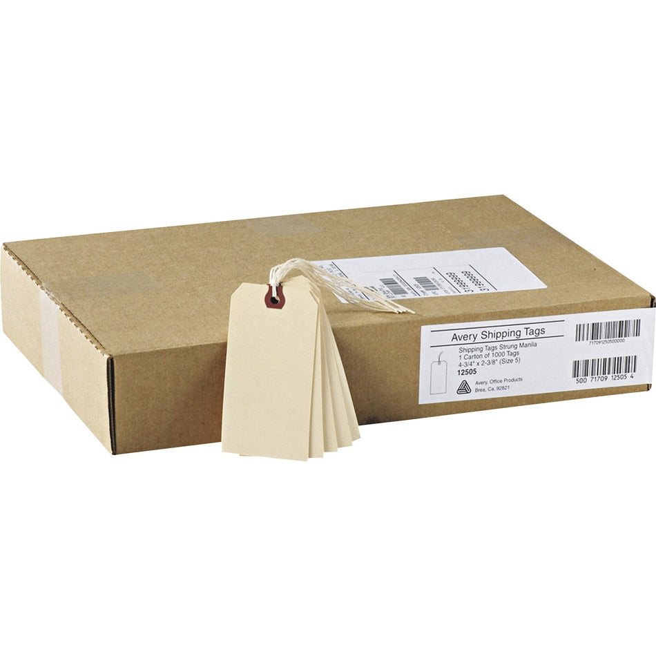 Avery® Strung Manila Shipping Tags - #9 - 4.75" Length x 2.37" Width - Rectangular - String Fastener - Card Stock, Pulp - Manila - 1000 / Box