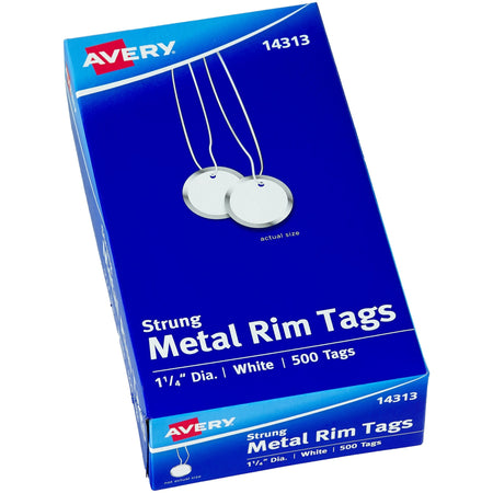 Avery® 1-1/4" Metal Rim Key Tags, Strung, White, 500 Tags (14313) - 1.25" Diameter - Round - String Fastener - Metal, Card Stock - White - 500 / Box