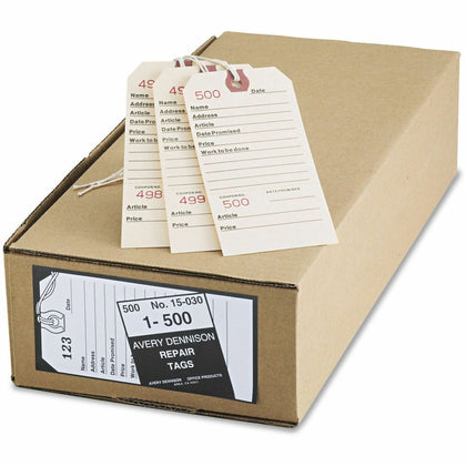 Avery® Repair Tags, Manila, Strung, 5-1/4" x 2-5/8" ,500 Tags (15030) - 5.25" Length x 2.63" Width - Rectangular - 1 to 500 Print Serial - String Fastener - Card Stock - Manila - 500 / Box