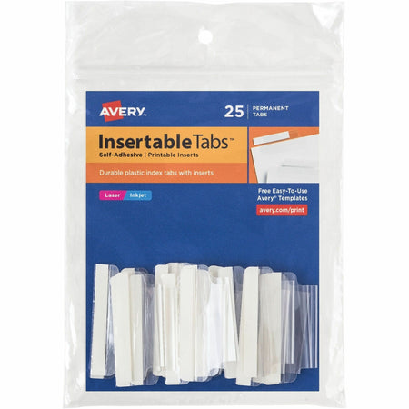 Avery®  Index Tabs with Printable Inserts - Print-on Tab(s) - 1.50" Tab Height - Self-adhesive, Permanent - Clear Plastic Tab(s) - 25 / Pack