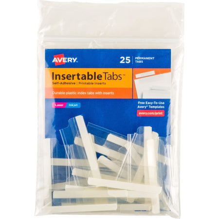 Avery®  Index Tabs with Printable Inserts - Print-on Tab(s) - 2" Tab Height - Self-adhesive, Permanent - Clear Plastic Tab(s) - 25 / Pack