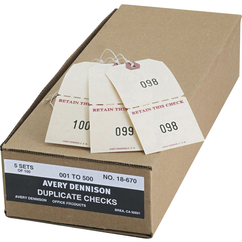 Avery® Duplicate Auto Park Tags, Manila, Strung, 4-3/4" x 2-3/8" , 500 Tags (18670) - 4.75" Length x 2.38" Width - Rectangular - 1 to 500 Print Serial - Twine Fastener - Paper - Manila - 500 / Box