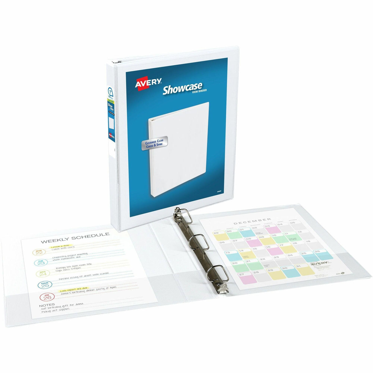 Avery®Showcase Economy View Binder - 1" Binder Capacity - Letter - 8 1/2" x 11" Sheet Size - 175 Sheet Capacity - Fastener(s): Round Ring - Pocket(s): 2, Inside Front & Back - White - 14.72 oz - Rivet, Clear Overlay, Non Locking Mechanism - 1 Each