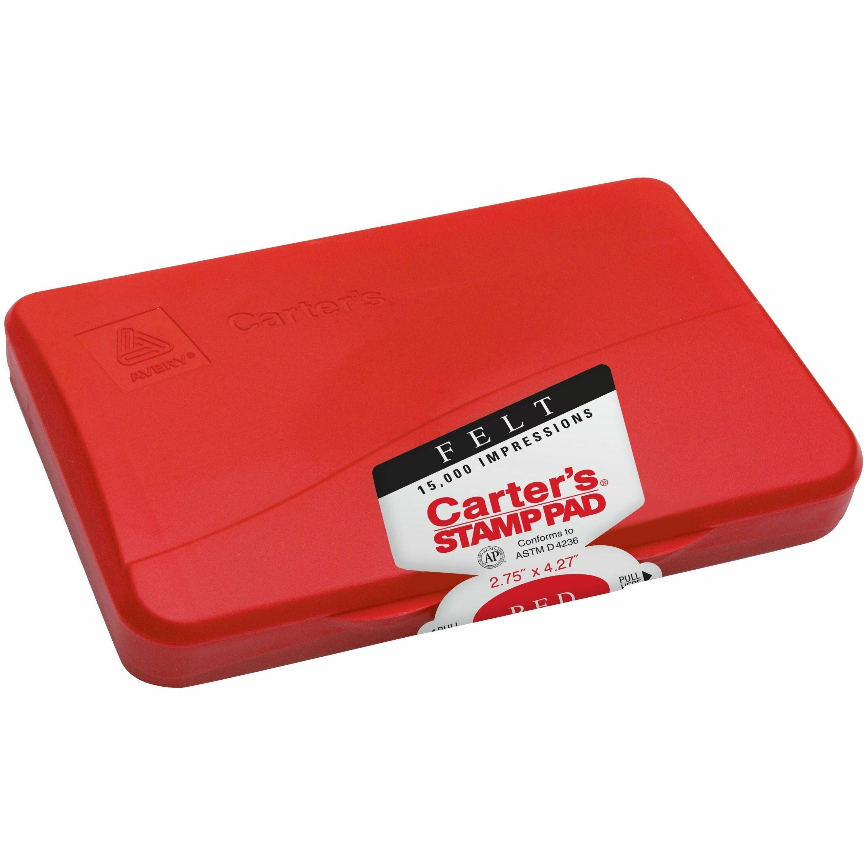 Carter's®  Felt Red Stamp Pad, 2.75" x 4.27" (21071) - 2.8" Width x 4.3" Length - Felt Pad - Red Ink - Red - 1 Each