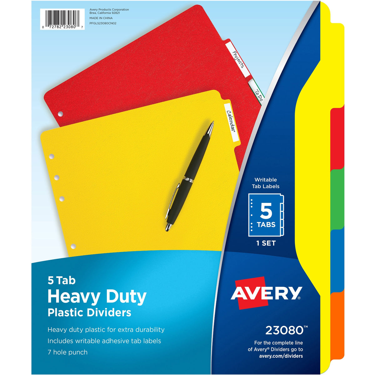 Avery® Plastic Tab Dividers w/ White Labels - 5 x Divider(s) - 5 Tab(s) - 5 - 5 Tab(s)/Set - 8.5" Divider Width x 11" Divider Length - 7 Hole Punched - Self-adhesive - Multicolor Plastic Divider - Multicolor Plastic Tab(s) - 5 / Set
