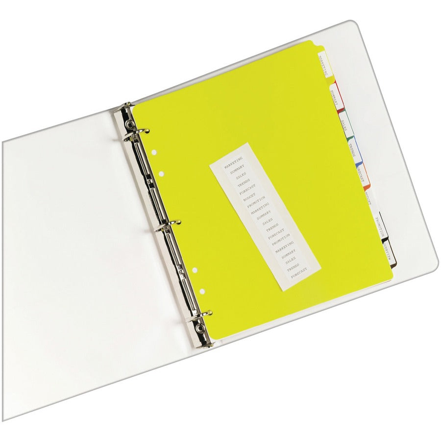 Avery® Plastic Tab Dividers w/ White Labels - 8 x Divider(s) - 8 Tab(s) - 8 - 8 Tab(s)/Set - 8.5" Divider Width x 11" Divider Length - 7 Hole Punched - Self-adhesive - Multicolor Plastic Divider - Multicolor Plastic Tab(s) - 8 / Set