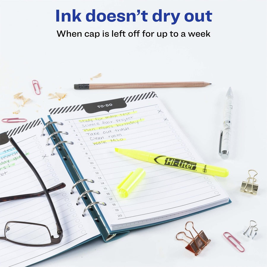 Avery®Pen-Style Fluorescent Highlighters - Chisel Marker Point - Washable - Fluorescent Yellow Ink - Yellow Barrel - 1 Dozen