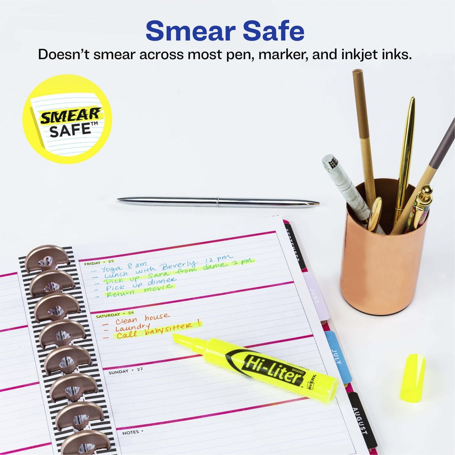 Avery®Desk-Style, Fluorescent Yellow, 1 Count (24000) - Chisel Marker Point - Washable - Fluorescent Yellow Ink - Water Based - Yellow Barrel - 1 Dozen