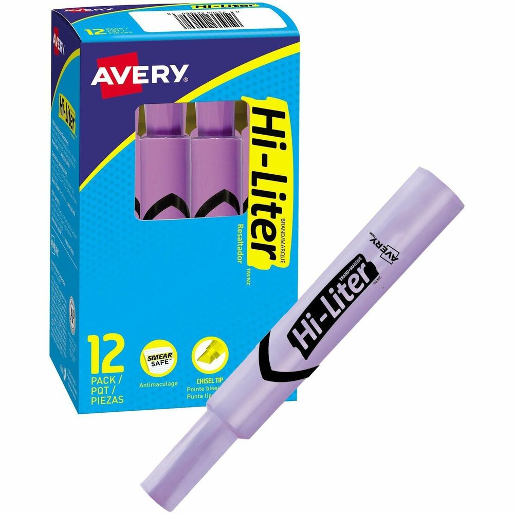 Avery®Desk Style HI-LITER&reg;, Fluorescent Purple - Chisel Marker Point - Fluorescent Purple Ink - Purple Barrel - 1 Dozen
