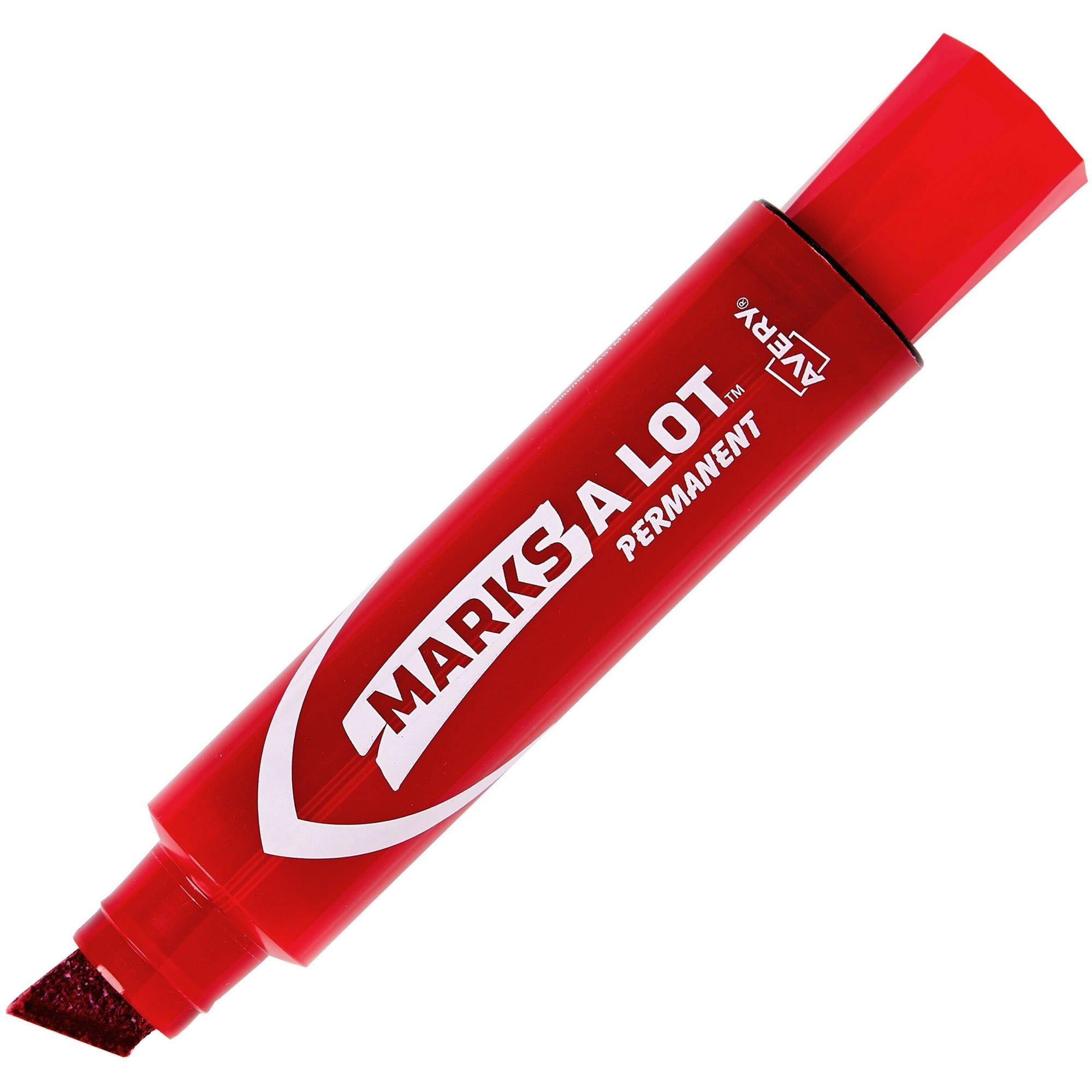 Avery®Marks A Lot Jumbo Permanent Markers - Chisel Marker Point - Red Ink - Red Barrel - 1 Dozen