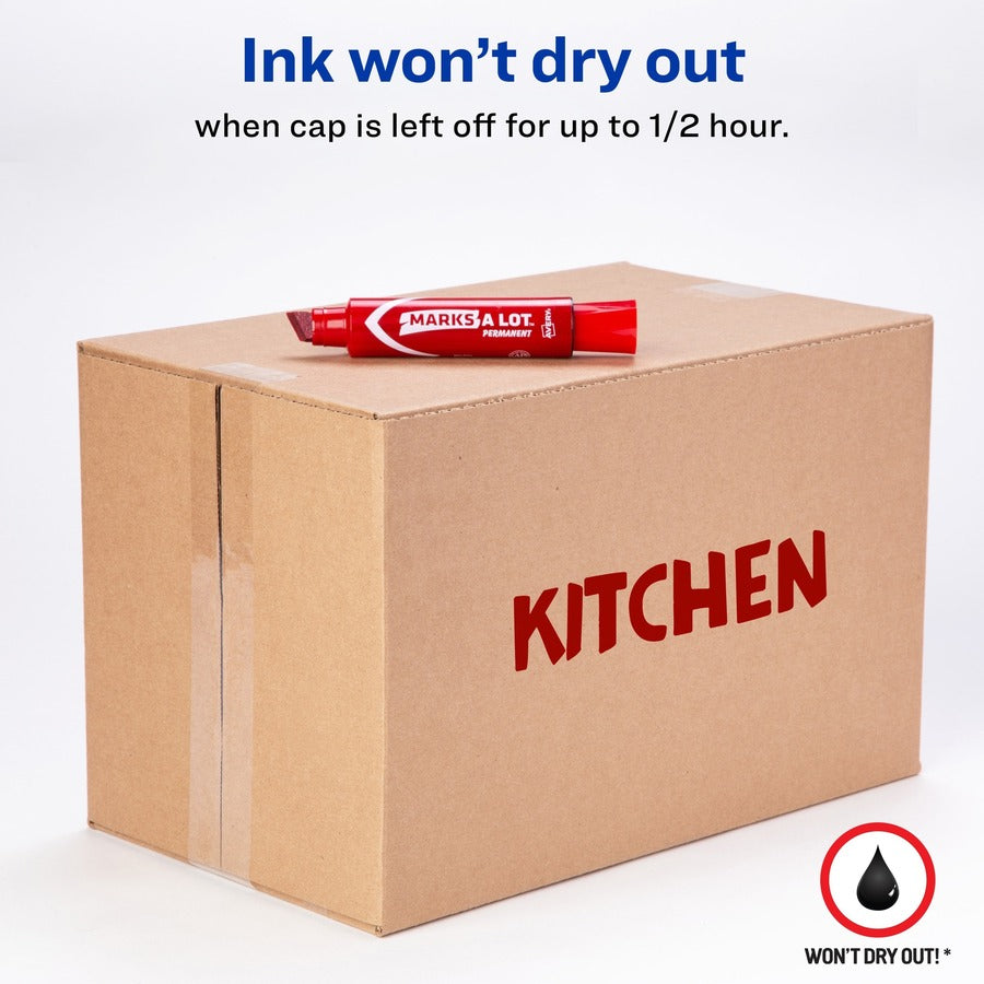 Avery®Marks A Lot Jumbo Permanent Markers - Chisel Marker Point - Red Ink - Red Barrel - 1 Dozen