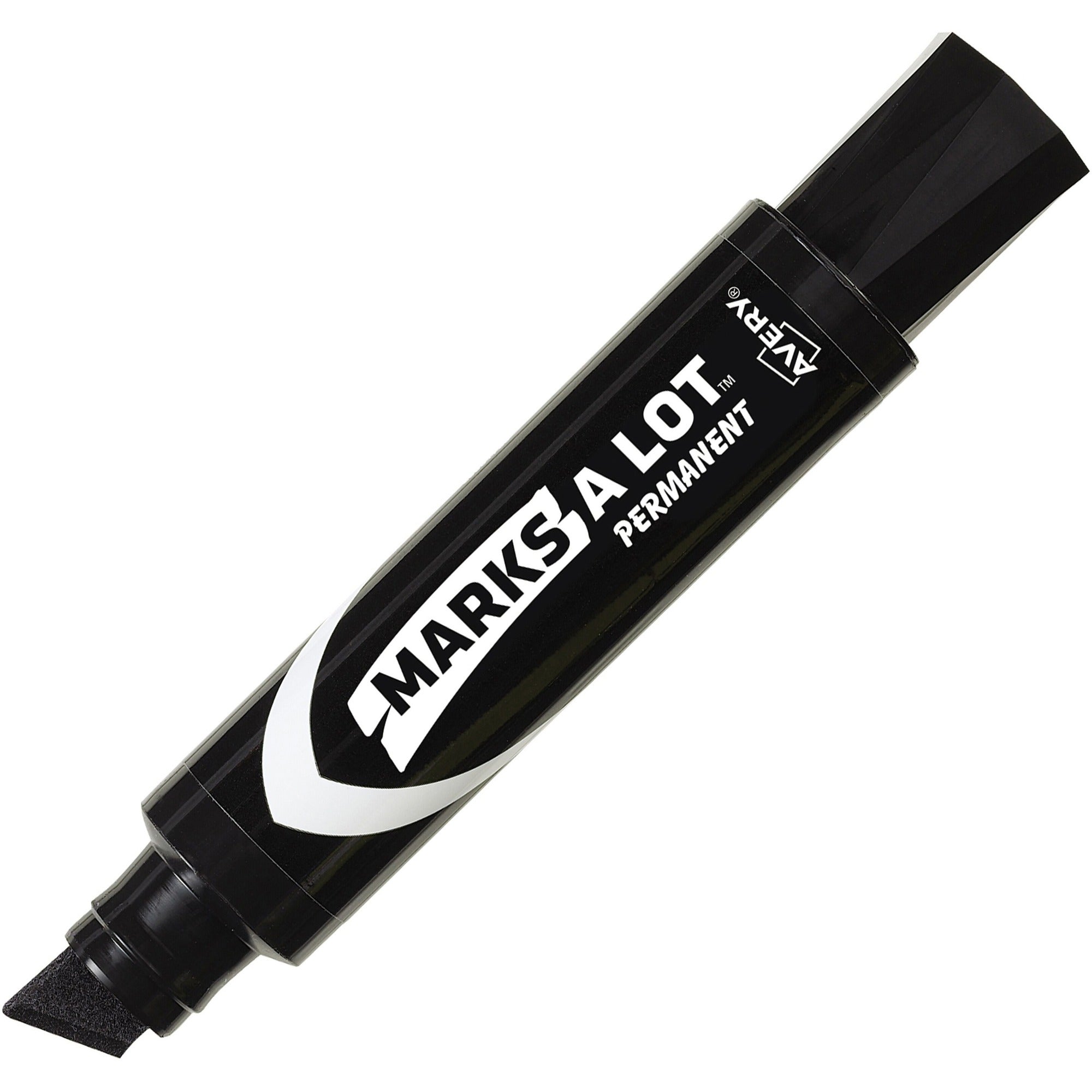 Avery®Marks A Lot Marks A Lot Permanent Markers - Jumbo Desk-Style Size - Chisel Marker Point - Black Ink - Black Barrel - 1 Dozen