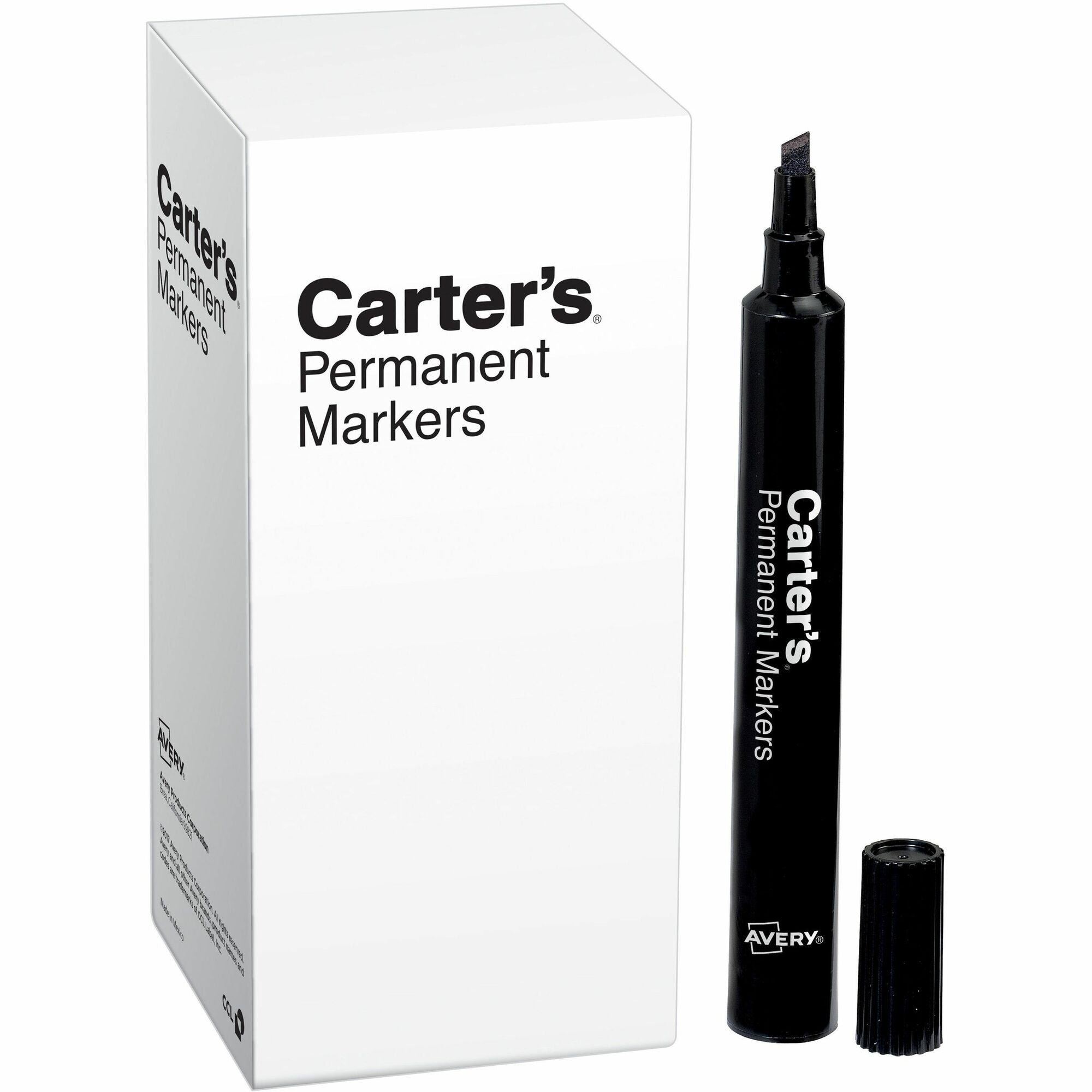 Carter's Large Desk-Style Permanent Markers - 120.9675 mm Chisel Marker Point - Black Ink - 1 Dozen