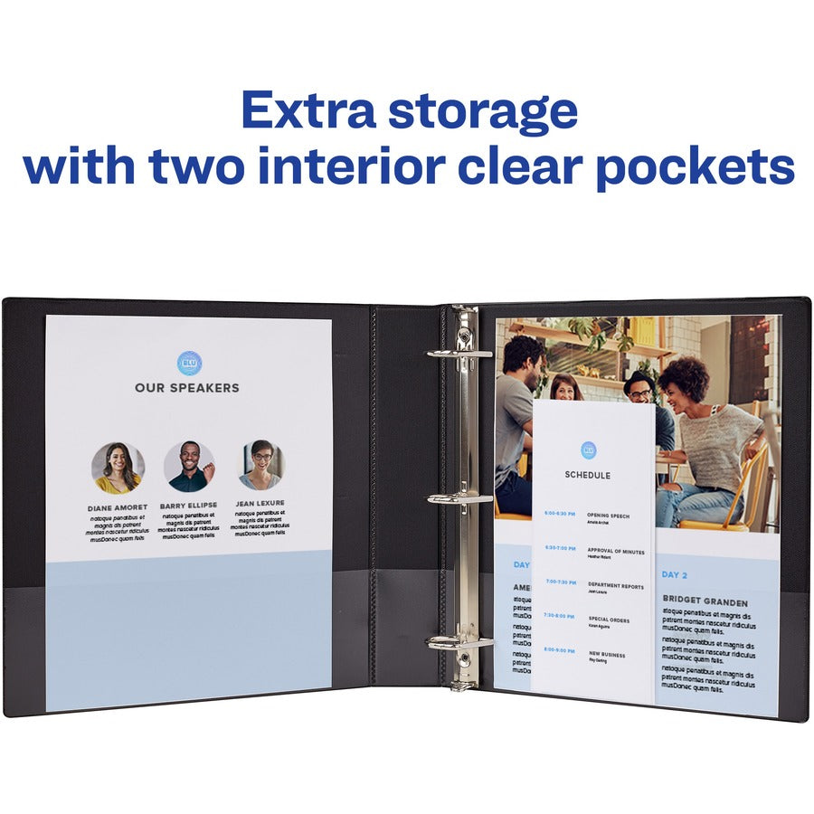 Avery®Durable Binder - DuraHinge - 1" Binder Capacity - Letter - 8 1/2" x 11" Sheet Size - 220 Sheet Capacity - 3 Ring(s) - Fastener(s): Slant D-Ring - Pocket(s): 2, Internal - Blue - Recycled - Gap-free Ring, Stacked Pocket, Rivet - 1 Each
