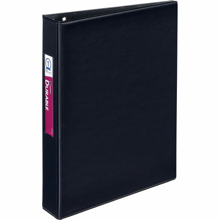 Avery®Mini Durable Binder - 1" Binder Capacity - 8 1/2" x 5 1/2" Sheet Size - 175 Sheet Capacity - 3 Ring(s) - Fastener(s): Round Ring - Pocket(s): 2, Internal - Vinyl - Black - Gap-free Ring, Label Holder, Stacked Pocket, Rivet - 1 Each