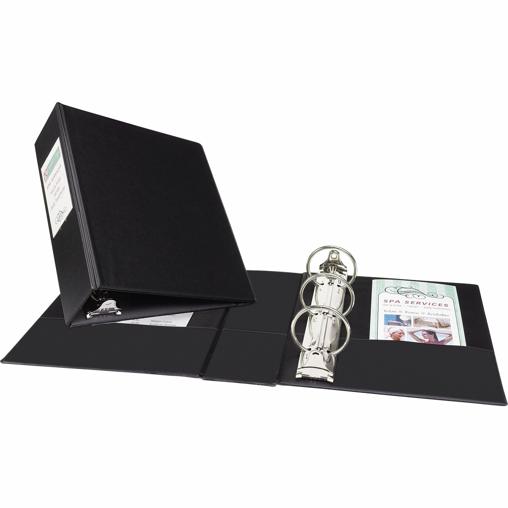 Avery®Mini Durable Binder - 2" Binder Capacity - 8 1/2" x 5 1/2" Sheet Size - 375 Sheet Capacity - 3 Ring(s) - Fastener(s): Round Ring - Pocket(s): 2, Internal - Vinyl - Black - Gap-free Ring, Label Holder, Stacked Pocket, Rivet - 1 Each