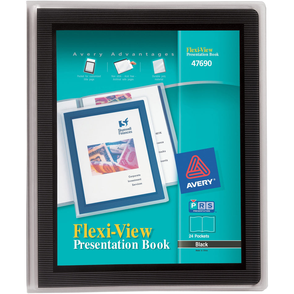 Avery®Flexi-View Presentation Book - Letter - 8 1/2" x 11" Sheet Size - 48 Sheet Capacity - Pocket(s): Internal - Polypropylene - Non-stick, Spill-free, Preprinted, Lightweight - 1 Each