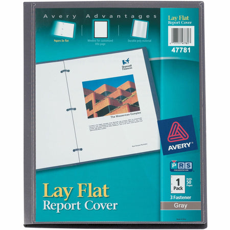 Avery®Letter Report Cover - 1/2" Folder Capacity - 8 1/2" x 11" - 50 Sheets Capacity - 3 Fastener(s) - Polypropylene - Clear, Gray - Clear Overlay, Lay Flat, Non-stick, Durable - 1 Each